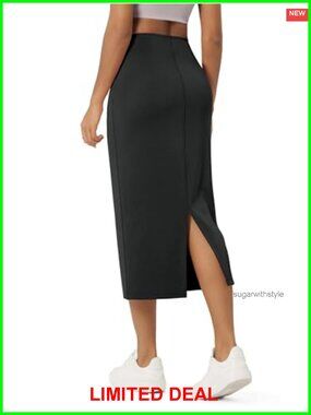 Modal Soft Midi Skirt High Waist Back Slit Pockets